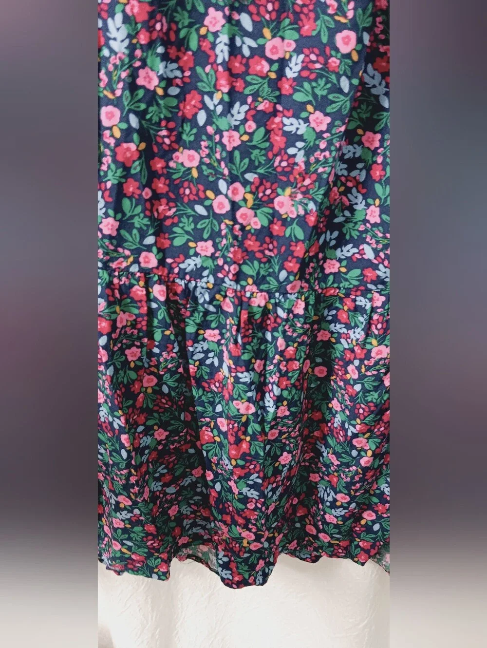 J. CREW Smoked Floral Midi Dress in Navy- Pink-Green Pockets,Zip On Back Size XL
